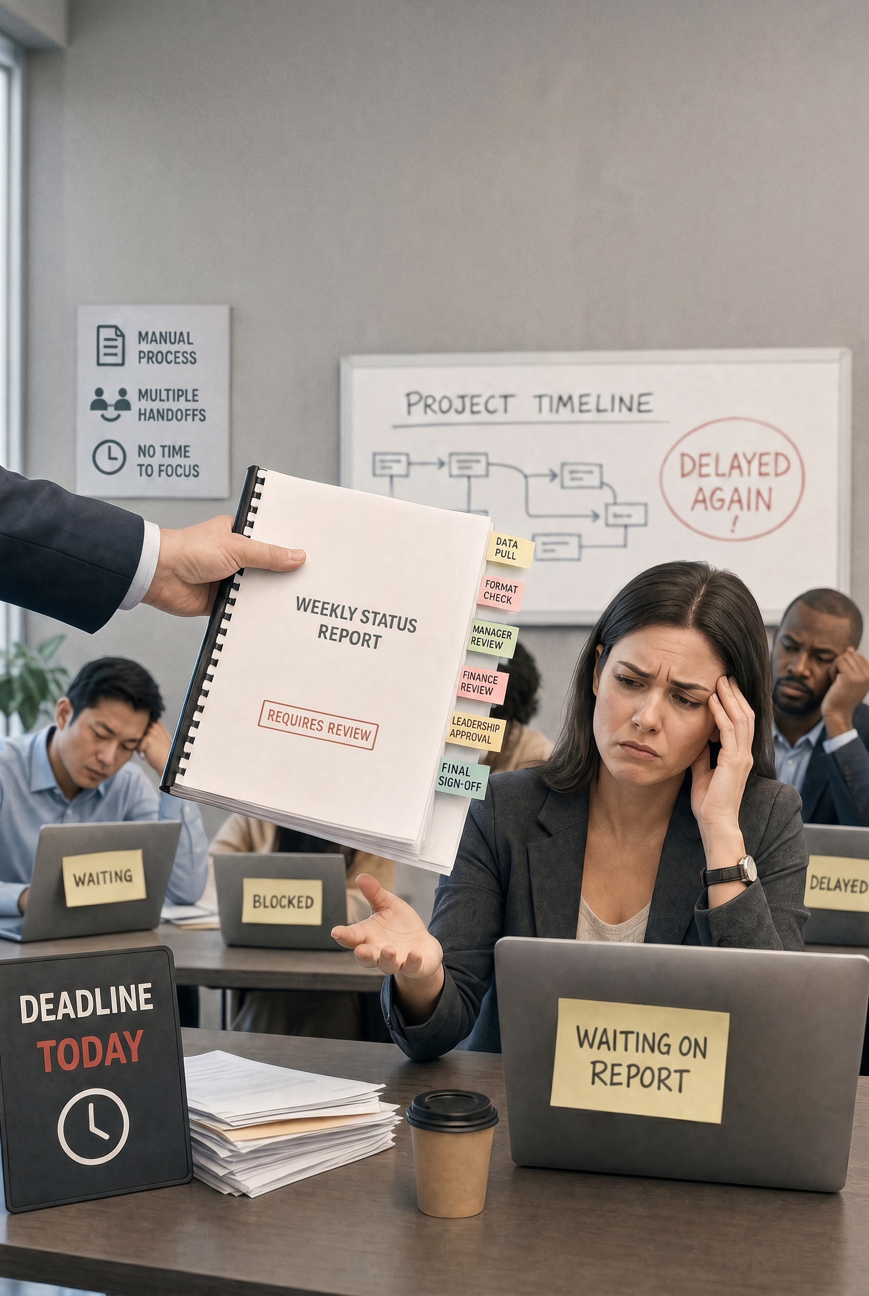 Team slowed down by manual reporting, handoffs, and delayed workflow approvals